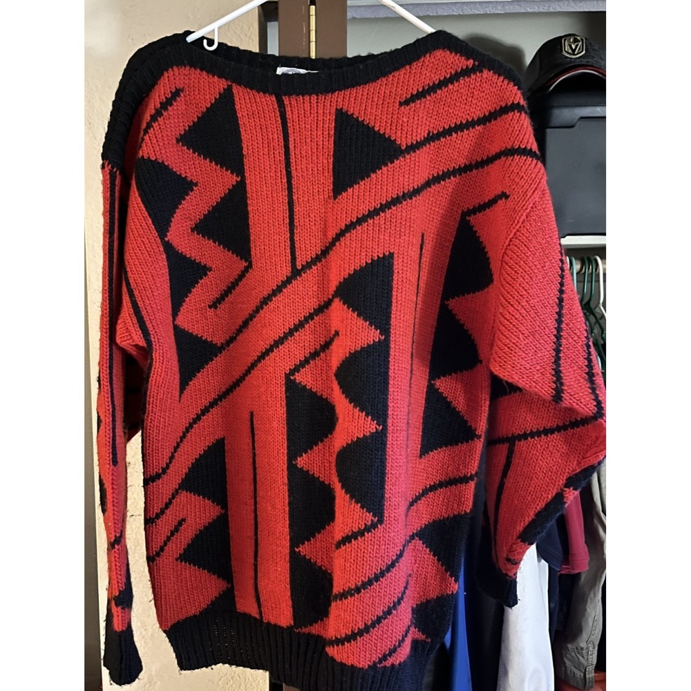 Geometric Red and Black Men's Cardigan Sweater